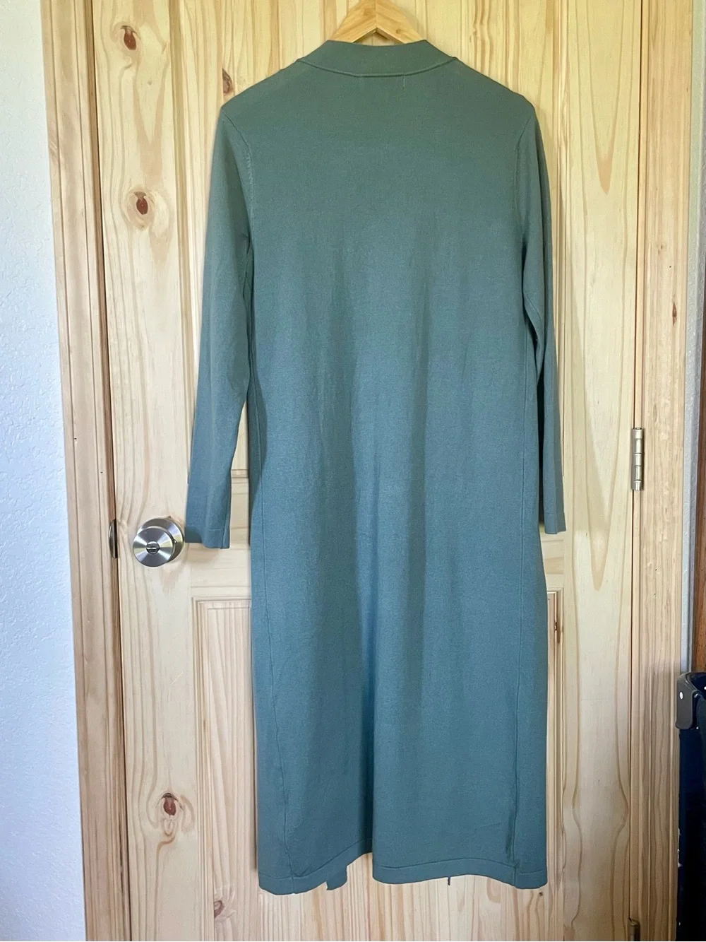 Magaschoni Teal Turquoise Green Open Front Knit Long Duster Cardigan Size